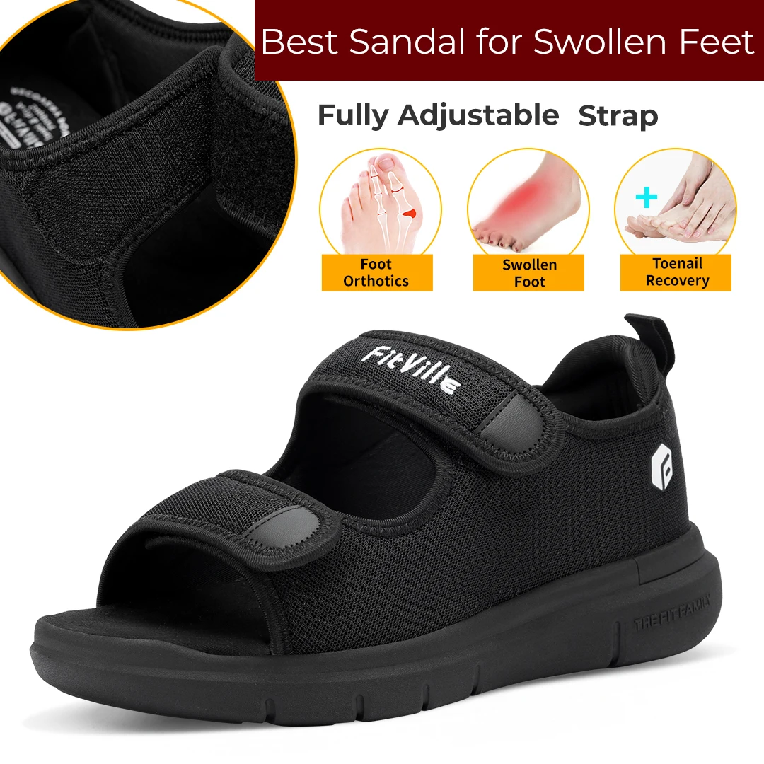 FitVille-Sandalias informales anchas para hombre, zapatos ligeros transpirables para fascitis Plantar, soporte para el arco, alivio del dolor