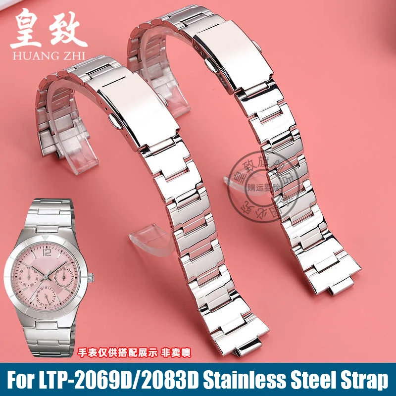 Para Casio LTP-2069 1343 correa de reloj de acero convexo para mujer pulsera de acero inoxidable LTP-2083D/1410 accesorios de correa de reloj para mujer