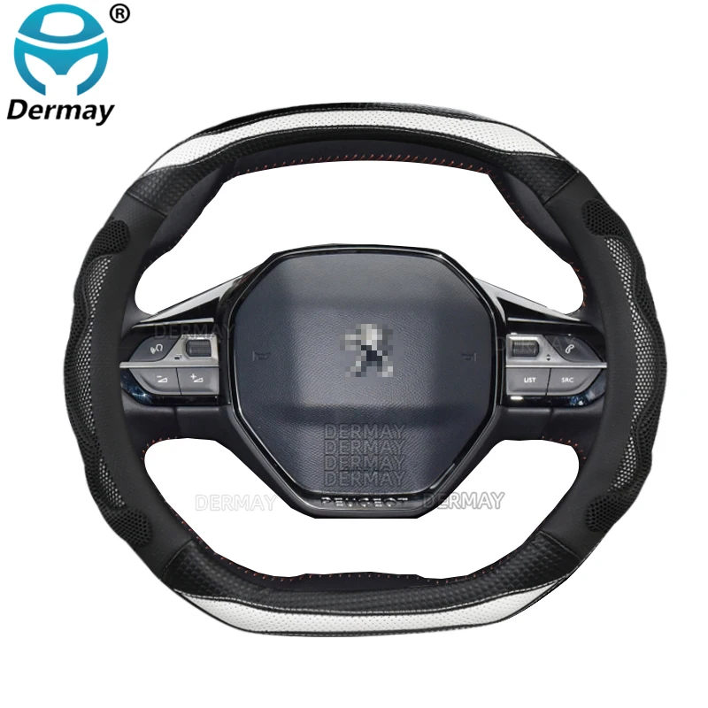 for Peugeot 3008 4008 5008 DERMAY Car Steering Wheel Cover Carbon Fibre+PU Leather 3D Non-slip Auto Accessories interior Coche