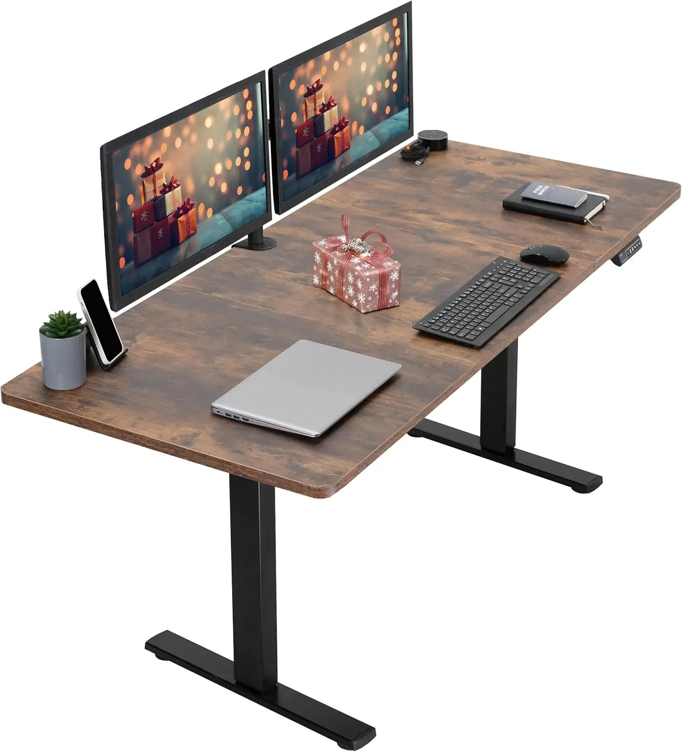 

71 x 30 inch Rustic Standing Desk Workstation, Memory Controller Height Adjustment, 1B Series, Vintage Brown Top Black Frame