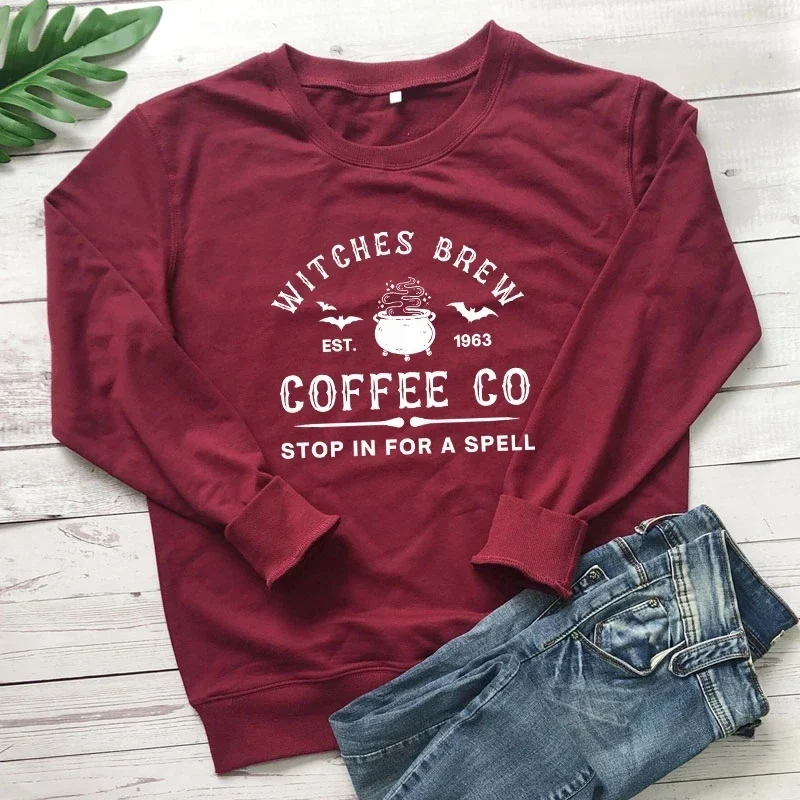 Witches Brew Coffee Co Sweatshirt Aesthetic Witchy Woman Halloween Drinking Pullovers Streetwear