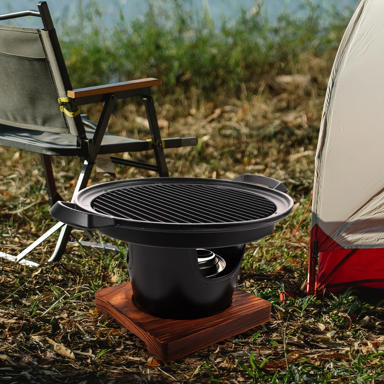 

Portable BBQ Grill Mini Smokeless Barbecue Stove Baking Oven Black Aluminum Alloy Durable Non Stick Tabletop St for Kebabs