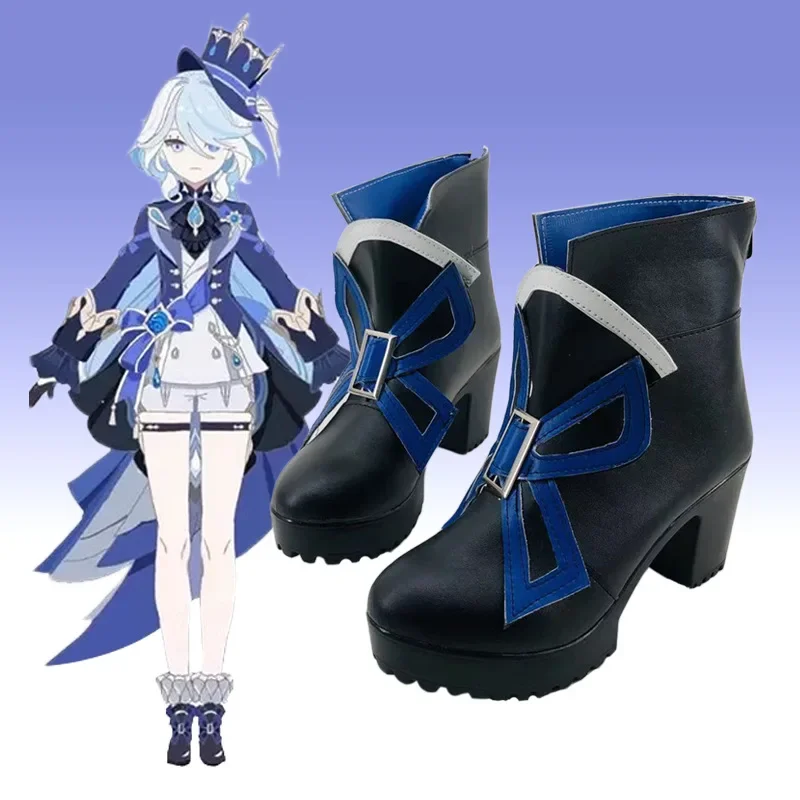 Genshin Impact Focalors Furina Hydro God Archon Cosplay Shoes stivali con tacco Set completo gioco Halloween Birthday Cosplay Shoes