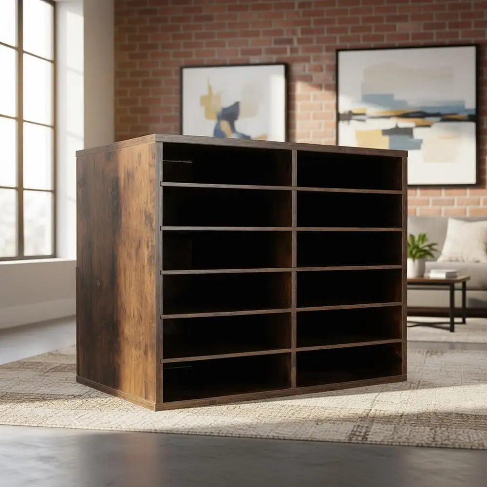 

12-Slot Wooden Paper Organizer, Holds 6000 A4 Sheets, Adjustable Desk Storage for Office or Home