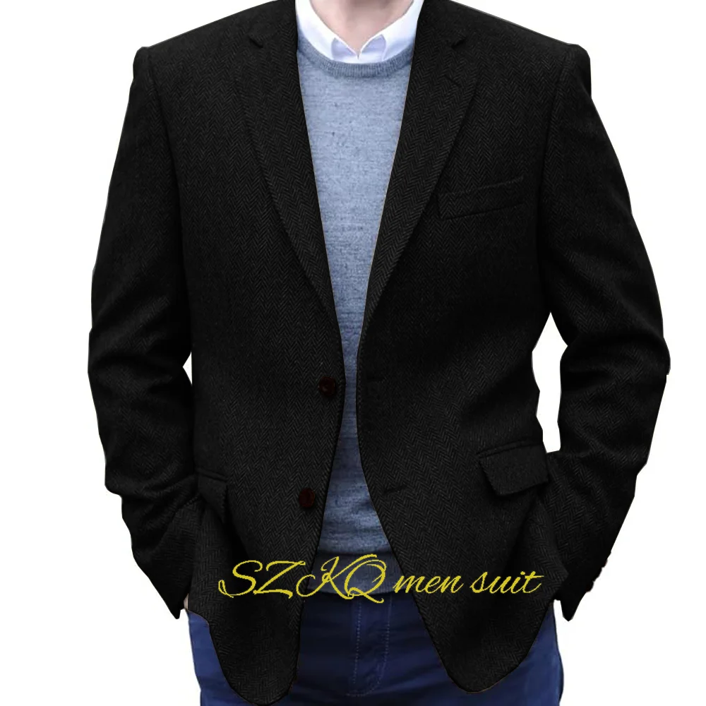 Men's Herringbone Tweed Blazer Jacket 2 Button Lightweight Casual Sport Coat Wedding Groomsmen Prom Jackets