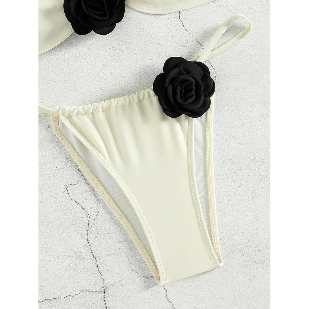 3D-Blumen, One-Shoulder-Bikini mit hohem Beinausschnitt, zweiteiliger Bikini-Set für Damen, Badeanzug, Badebekleidung, Badeanzug, Modell V5486 – Detail 22