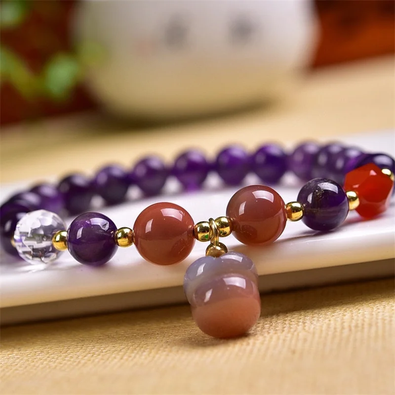 8MM Natural Charoite And Yanyuan Agate Bracelet Fashion Energy Stone Reiki Healing Crystal Strand Fengshui Gift