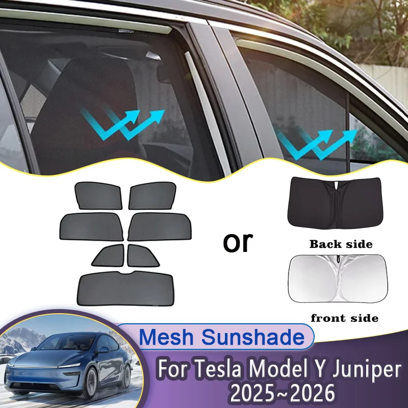 

Car Mesh Sunshade For Tesla Model Y Juniper 2025 2026 Window Sun Visor Shades Stickers Coverage Curtains Auto Parts Accessories