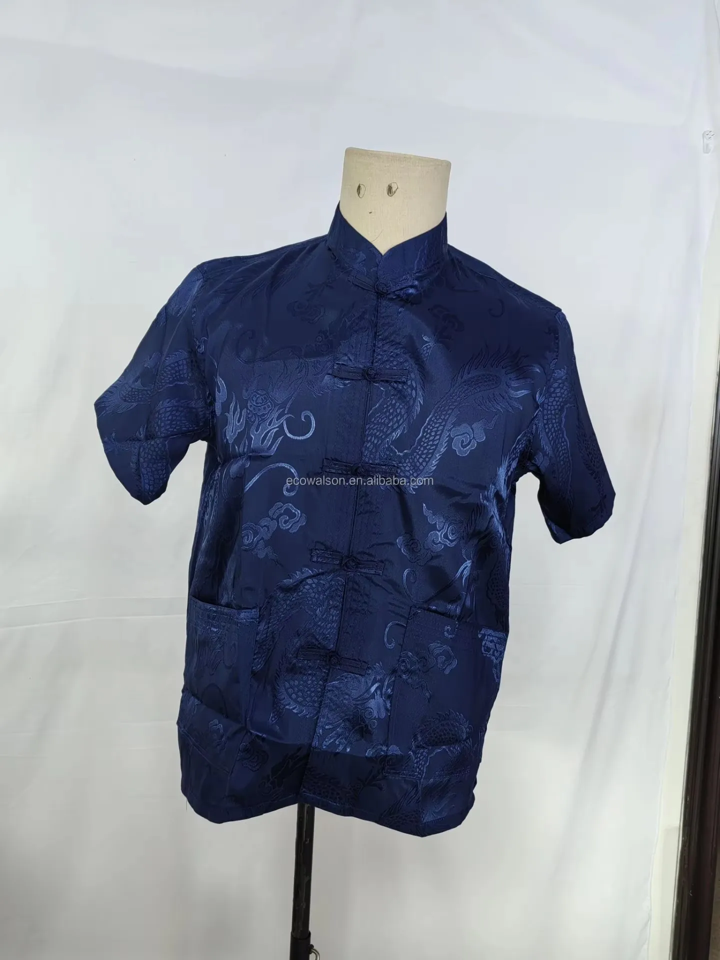 Traditionele Chinese Kleding voor Mannen Rode Tang Pak Hanfu Korte Mouw Vintage Kung Fu China Tops Borduren Kleding