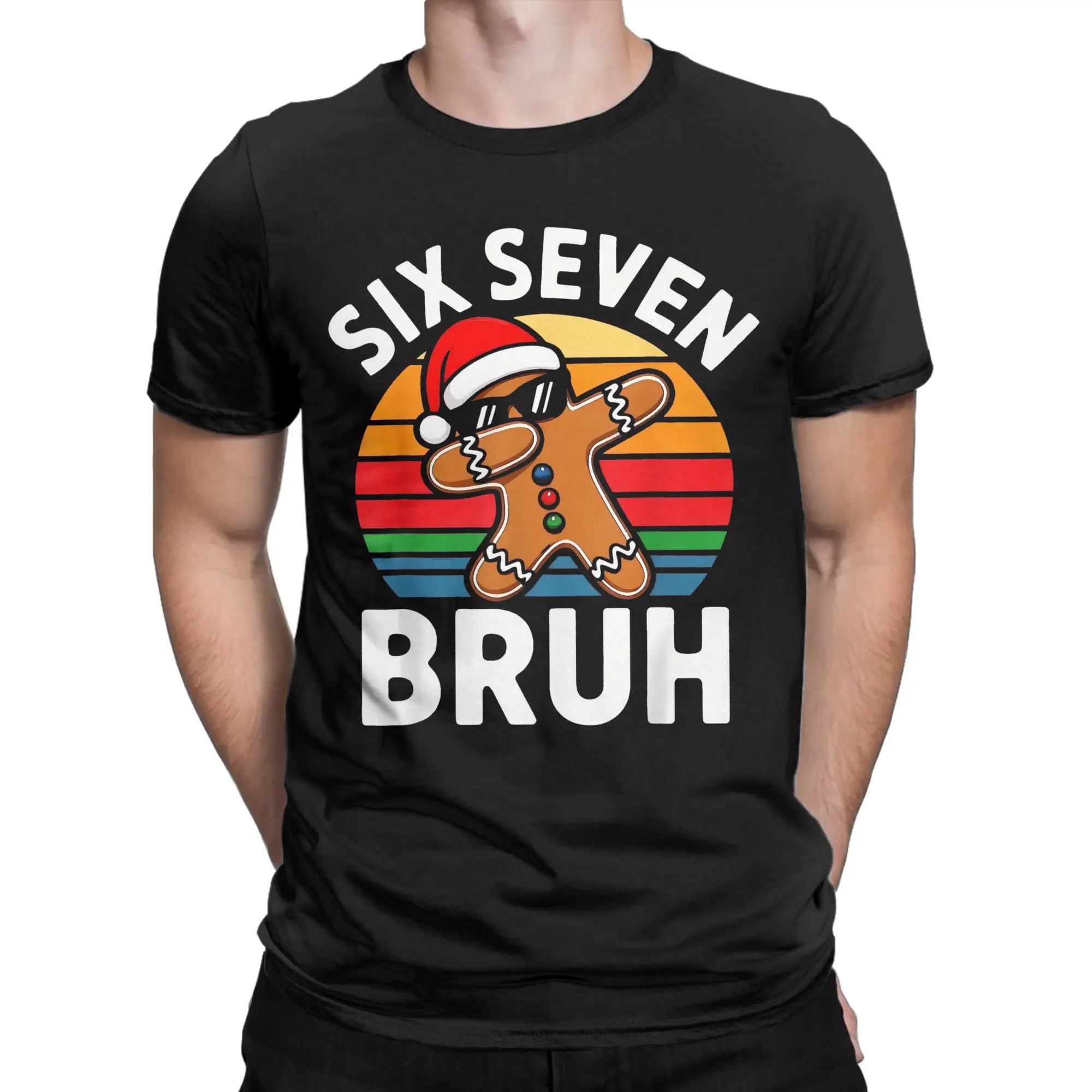Six Seven Bruh Gingerbread 67 Meme Six Seven Christmas Men's T Shirt Cool Tees Short Sleeve O Neck T-Shirt Cotton Gift Clothes