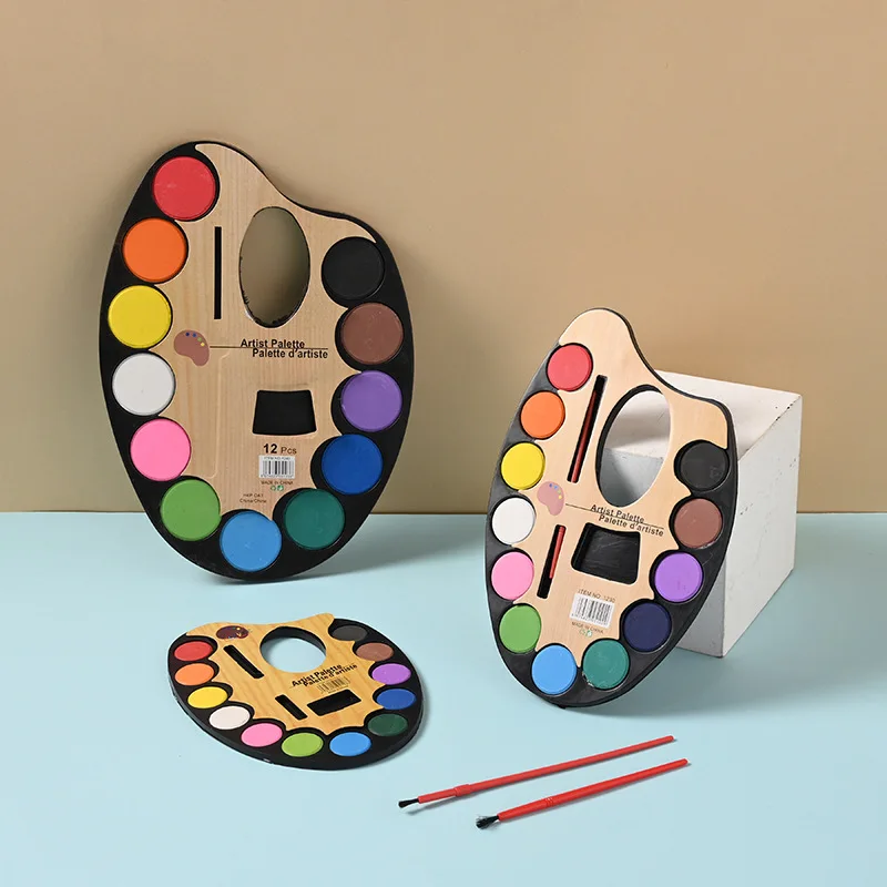 초보자용 단색 수채화 페인트 세트, 브러시 포함, 어린이 구아슈 DIY 페인팅 낙서, 방수 아티스트 학교 미술 용품, 12 색