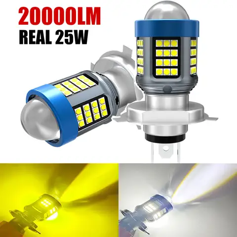 Ampoules LED pour moto et sauna, lentille CSP, blanc jaune, lampe Hi Lo, accessoires de scooter, DC 12V, 25000Lm, 25W, H4, BA20D, H6