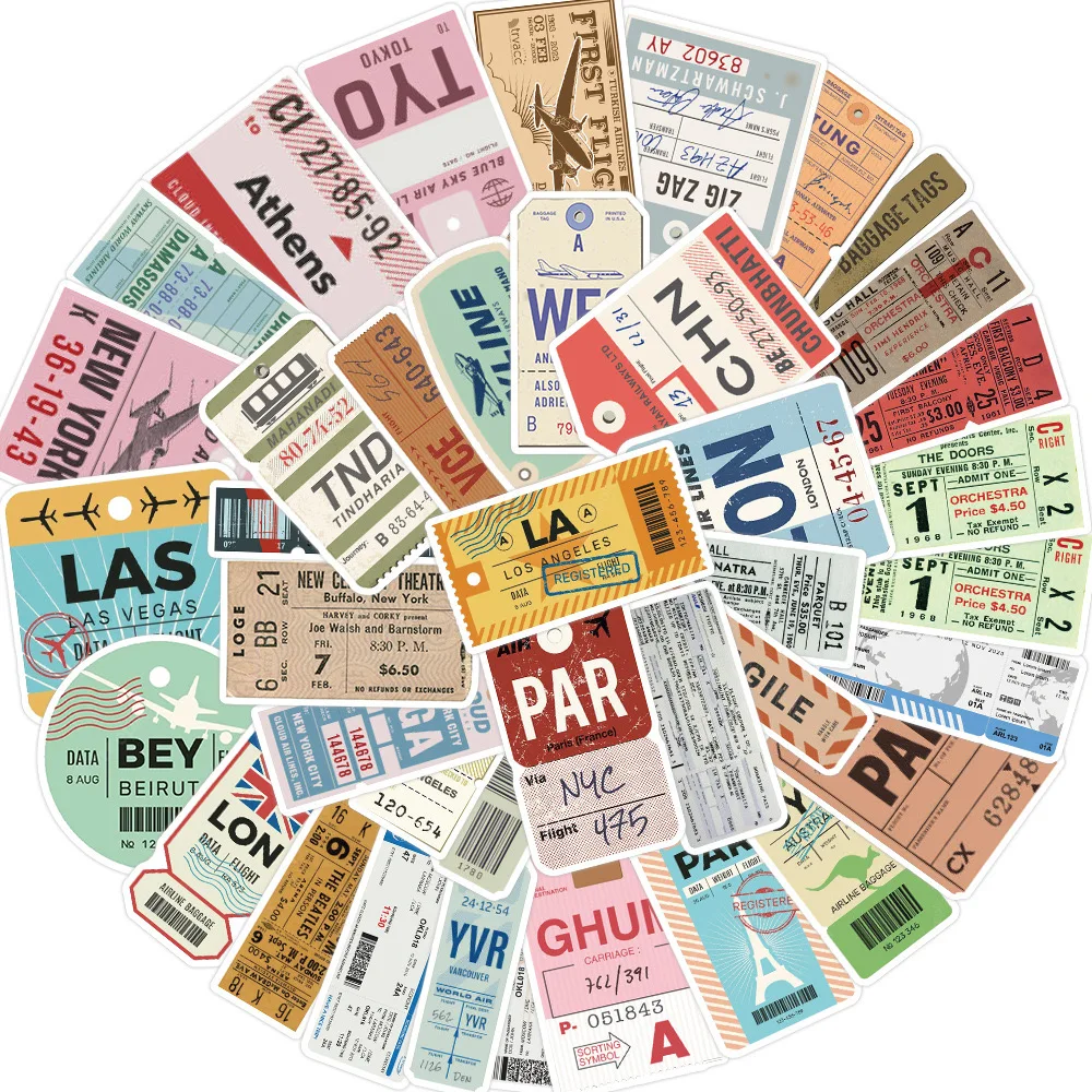 10/20/40 Stuks Vintage Instapkaart Vliegtickets Stickers Wereld Reizen Stickers Speelgoed Diy Bagage Koffer Auto Telefoon Waterdichte Sticker