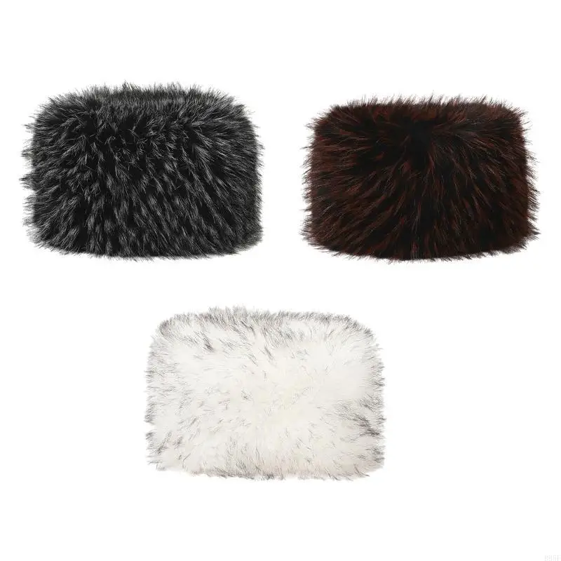 

B95F Furry Fleece Thermals Ear Protections Winter Unisex Polyester Knit Cap