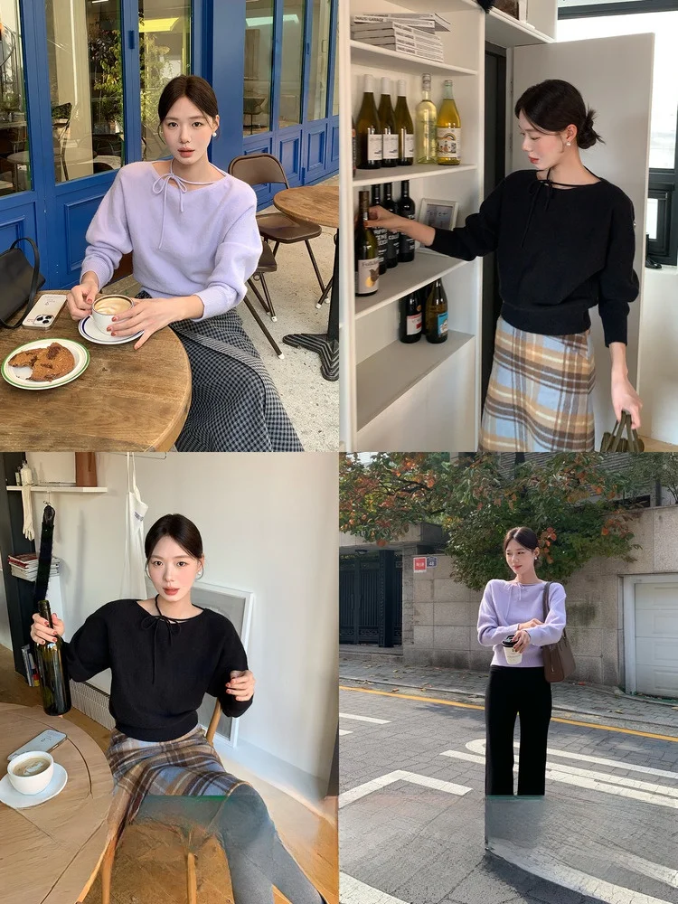 

Korean Sle Lazy Sweater Big Flower Soft Cozy Overhead Knitwear Women's Faion Commute Sle Loose Fit Winter Long Sve