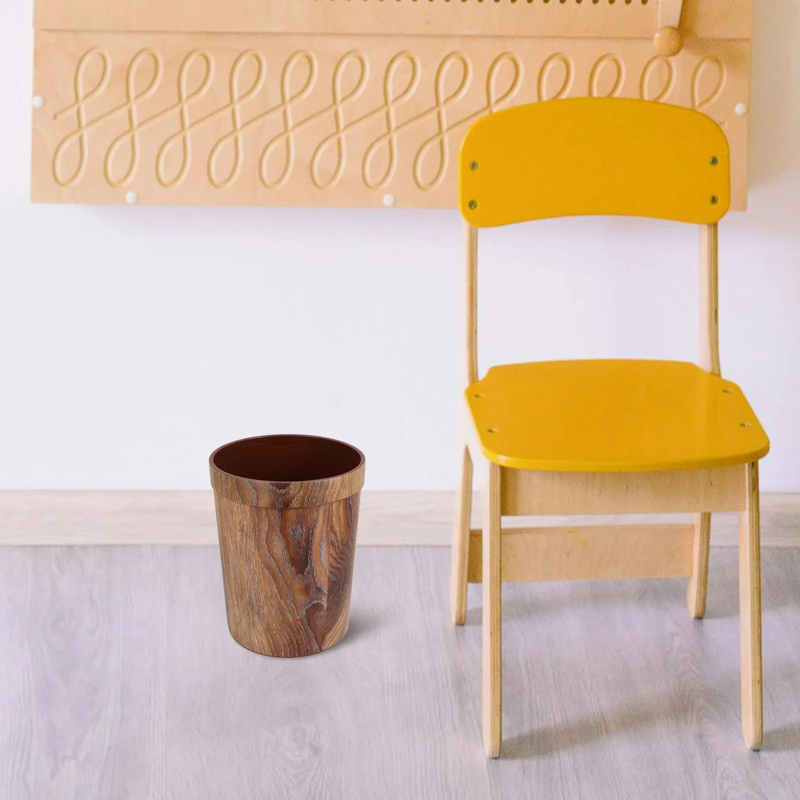 

Plastic Trash Bin Wood Grain Design Press Ring For Home Office Bedroom Bathroom Kitchen Household Waste Container