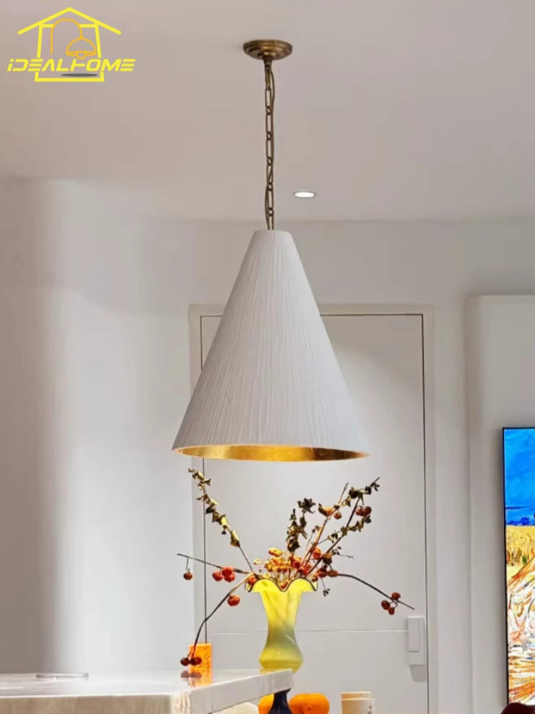

French Medieval Handmade Plaster Tapered Pendant Lights LED E27 Designer Wabi Sabi Retro Hanging Lamp Restaurant Kitchen Island