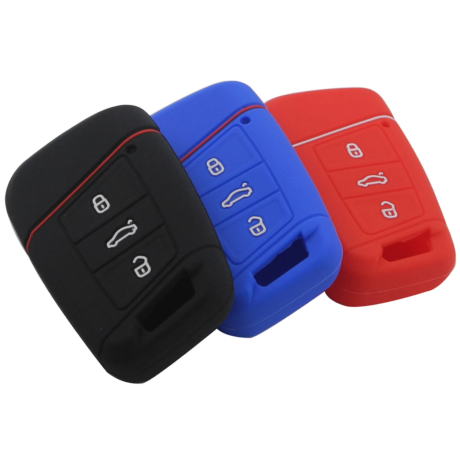 jingyuqin 10pcs For VW Skoda Superb Magotan Passat B8 A7 Golf Fob 3 Buttons Silicone Remote Car Key Case Caver Protector