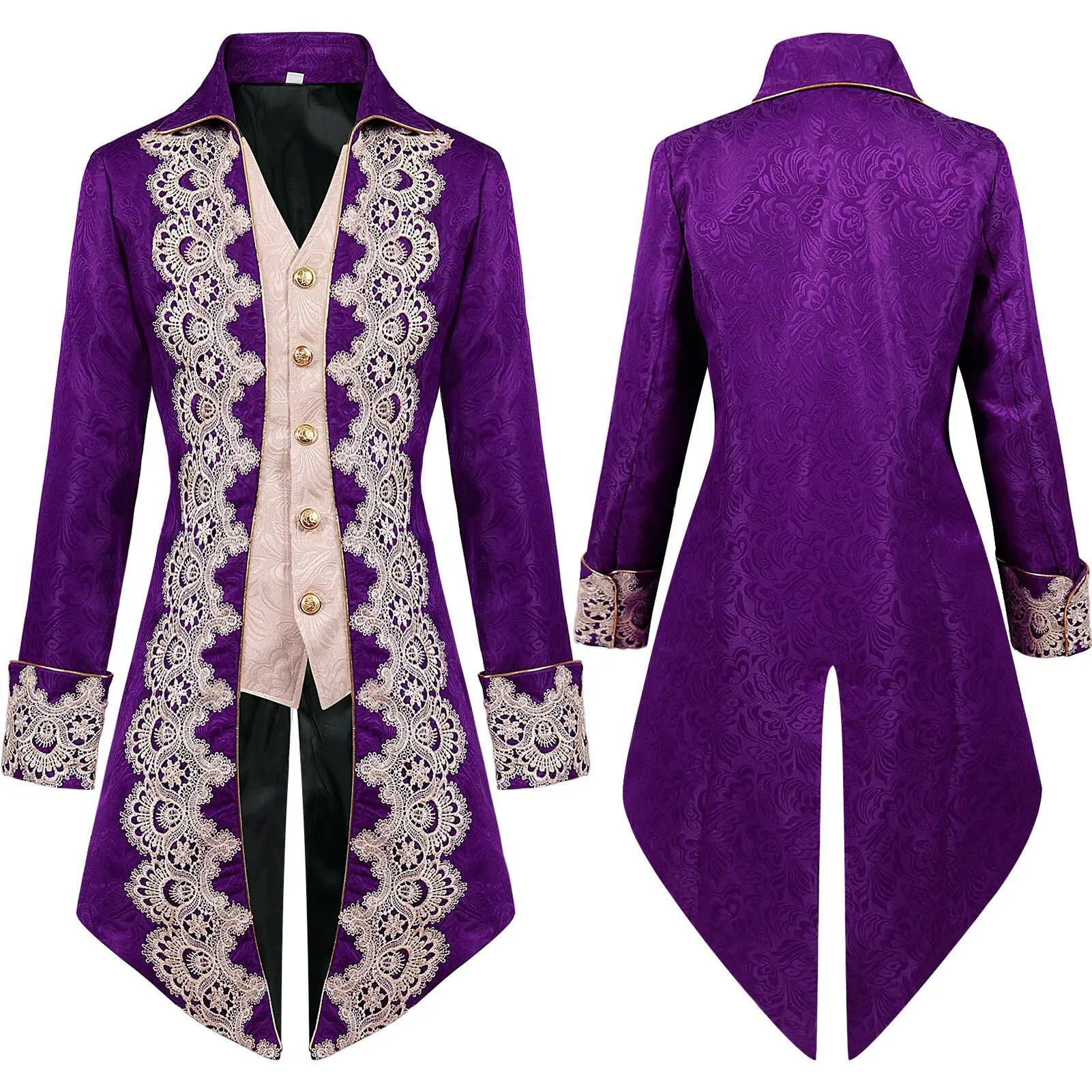 Men Steampunk Gothic Victorian Jacket Vintage Purple Velvet Tailcoat Medieval Frock Coat Uniform Renaissance Costume Homme XXXL