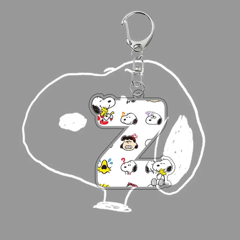 LLavero acrílico de Anime con estampado de letras de A-Z de Snoopy a la moda, llavero con colgante de mochila de dibujos animados Kawaii, accesorios con dijes, regalo de cumpleaños