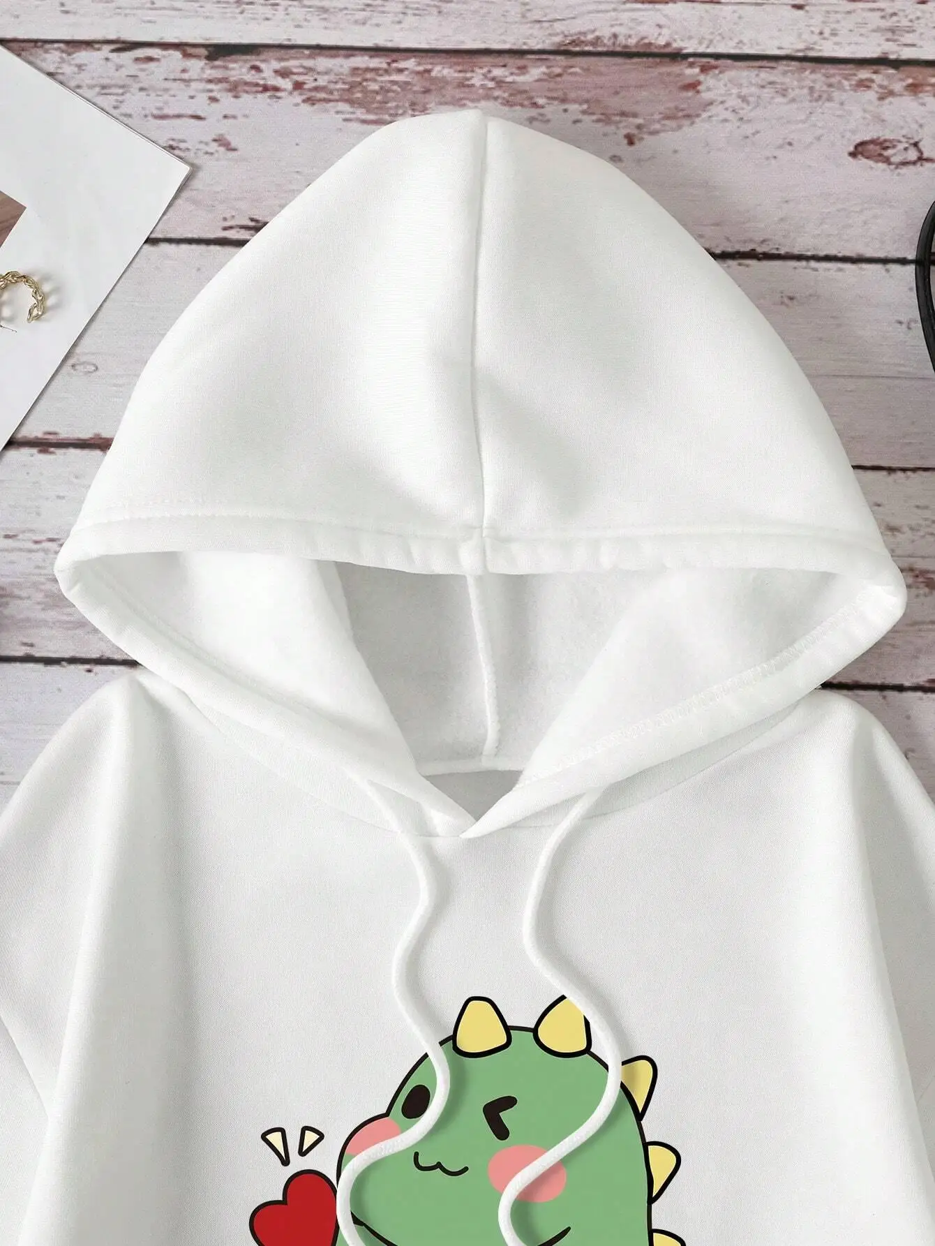 Cute Little Dinosaur Confesses Love Print Hoodies Womens Autumn Oversize Hoodie Simple Fleece Sweatshirts Street S-XXL Hoody