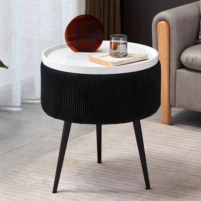 Versatile Chic Round Room Desks  Soft Bag Flip Cover Storage Side Table Multiscene Furniture for Modern Living Spaces