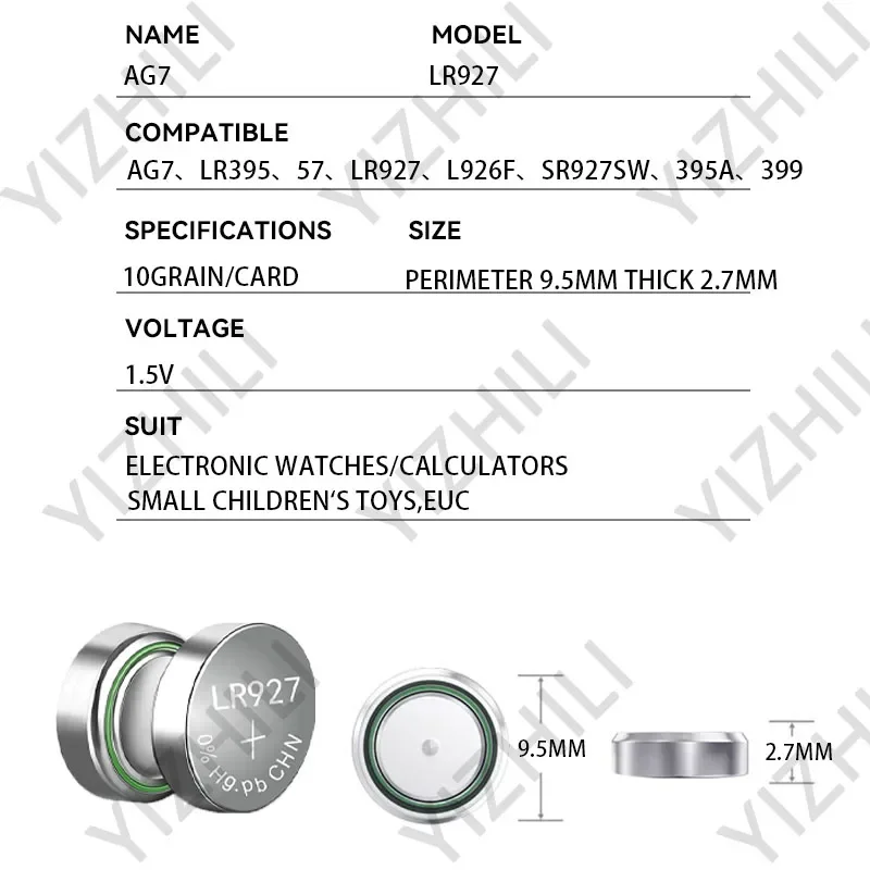10 pz AG7 395 LR927 muslimatsr927sw batterie al litio batteria a bottone per orologio giocattoli controllo calcolatrice giocattolo