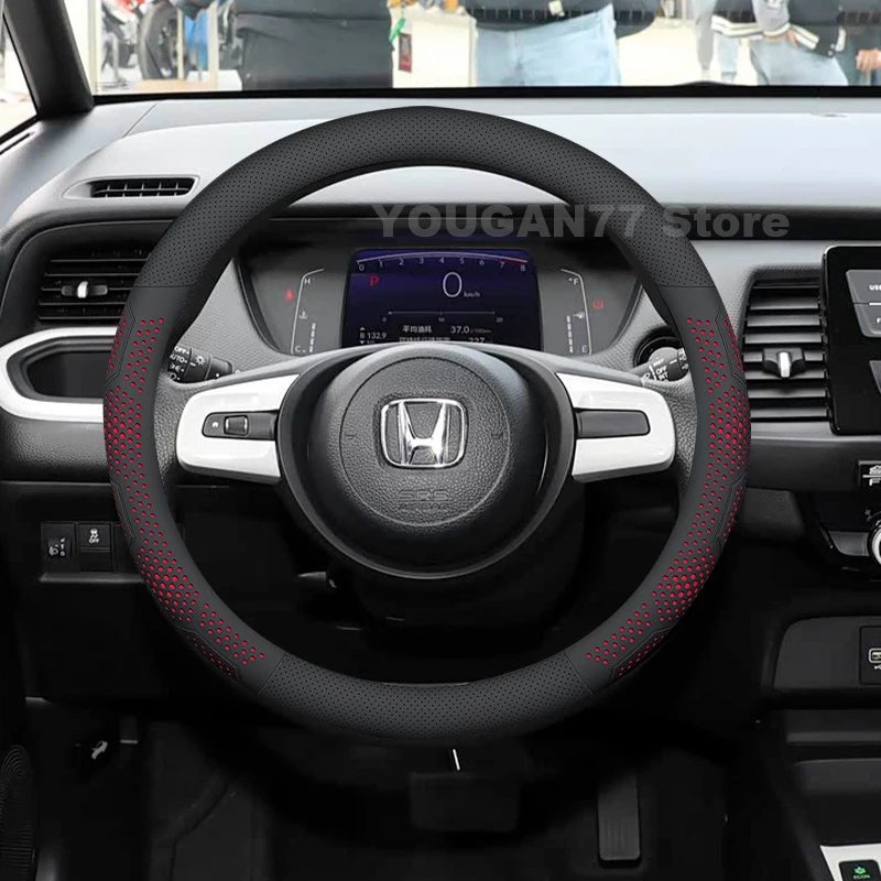 

Leather Car Steering Wheel Cover For Honda Fit 2014-2024 2025 Ultra Thin Breathable Auto Steering Wheel Honda Fit Accessories