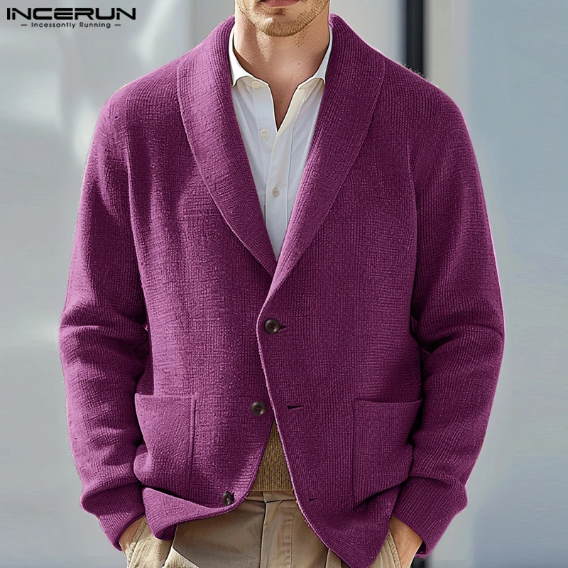 INCERUN الرجال السترة بلون التلبيب كم طويل زر معاطف الذكور عادية الشارع الشهير الخريف الربيع 2025 موضة الرجال الدعاوى S-5XL