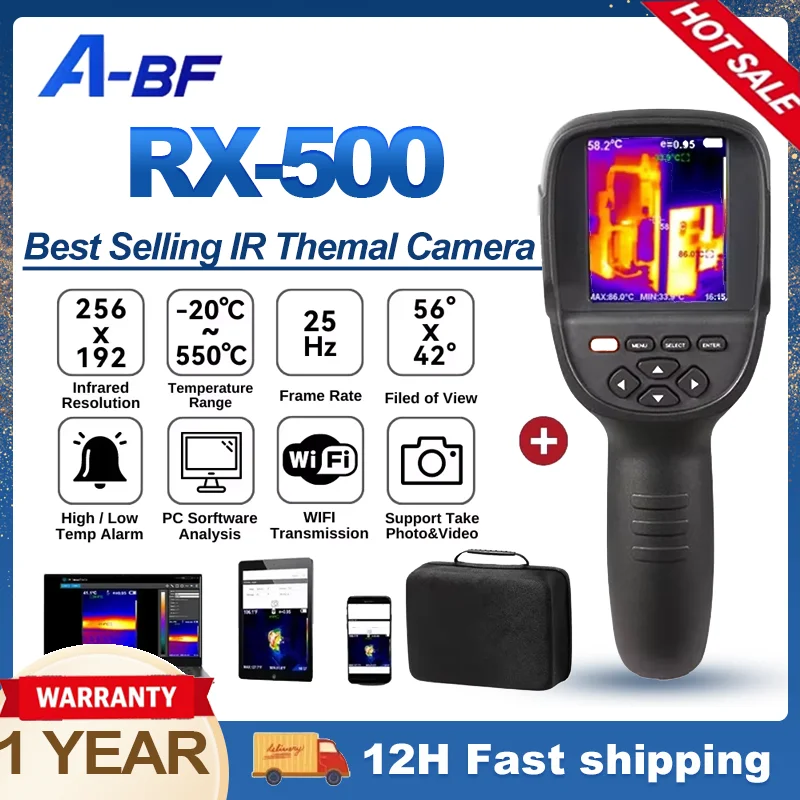 A-BF RX-500 Thermal Imager for Water Pipe Leak PCB Test Circuit Floor Heat Pipe Detect 256*192 Handheld Thermometer