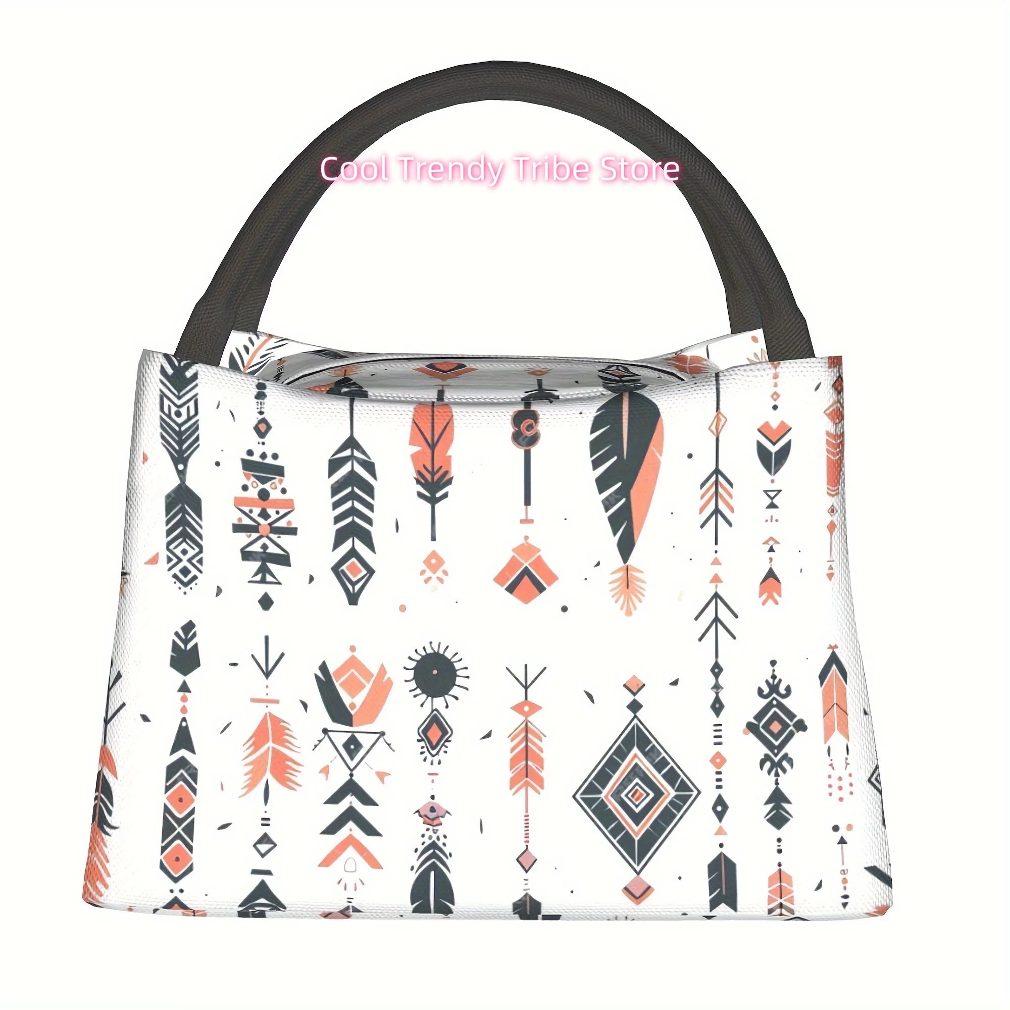 1pc White Bohemian Style Portable Reusable Cooler Bag, Cooler Bag, Insulated Lunch Bag for Camping Picnic Beach  s for H