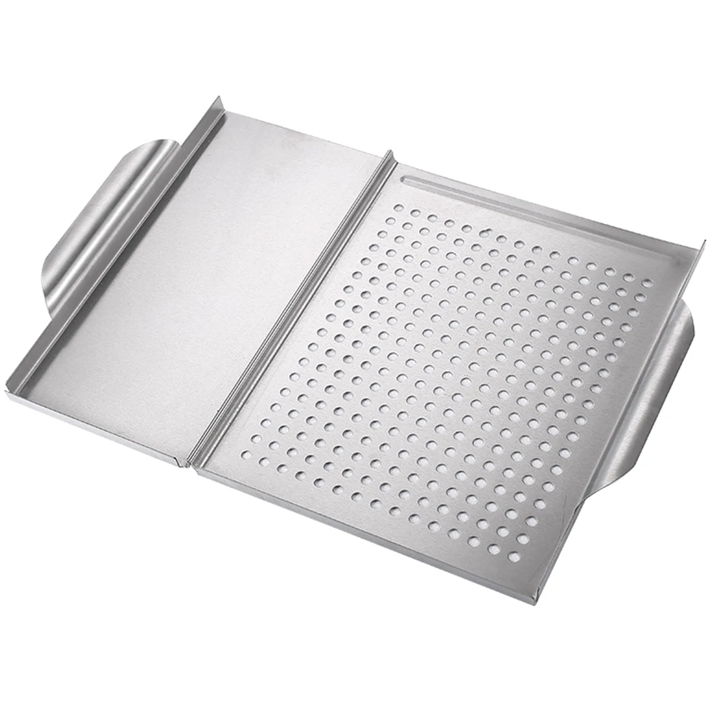 

Veggie Tray Barbecue Plate Grill Grilling Stainless Steel Griddle Pan Glass Square Silver Bbq