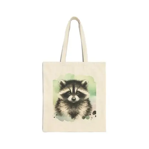 Sindax Cotton Canvas Tote Bag Raccoon in Watercolor Style Fantasy Design 2, Gift