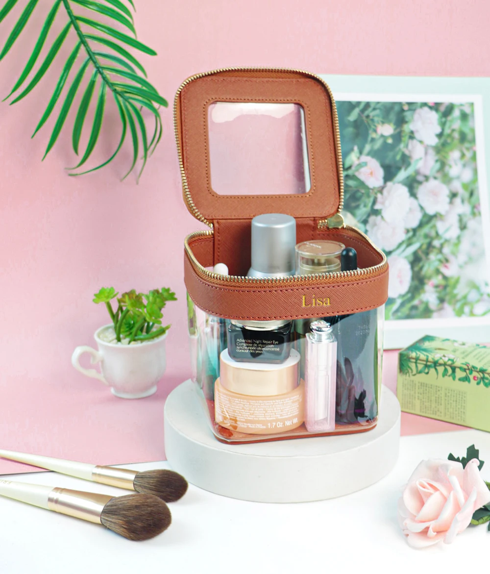 Anpassbare Kosmetiktasche und Toilettentasche mit Namensbuchstaben, transparentes und visuelles Design, großes Fassungsvermögen, tragbar für Reisen – Detail 3