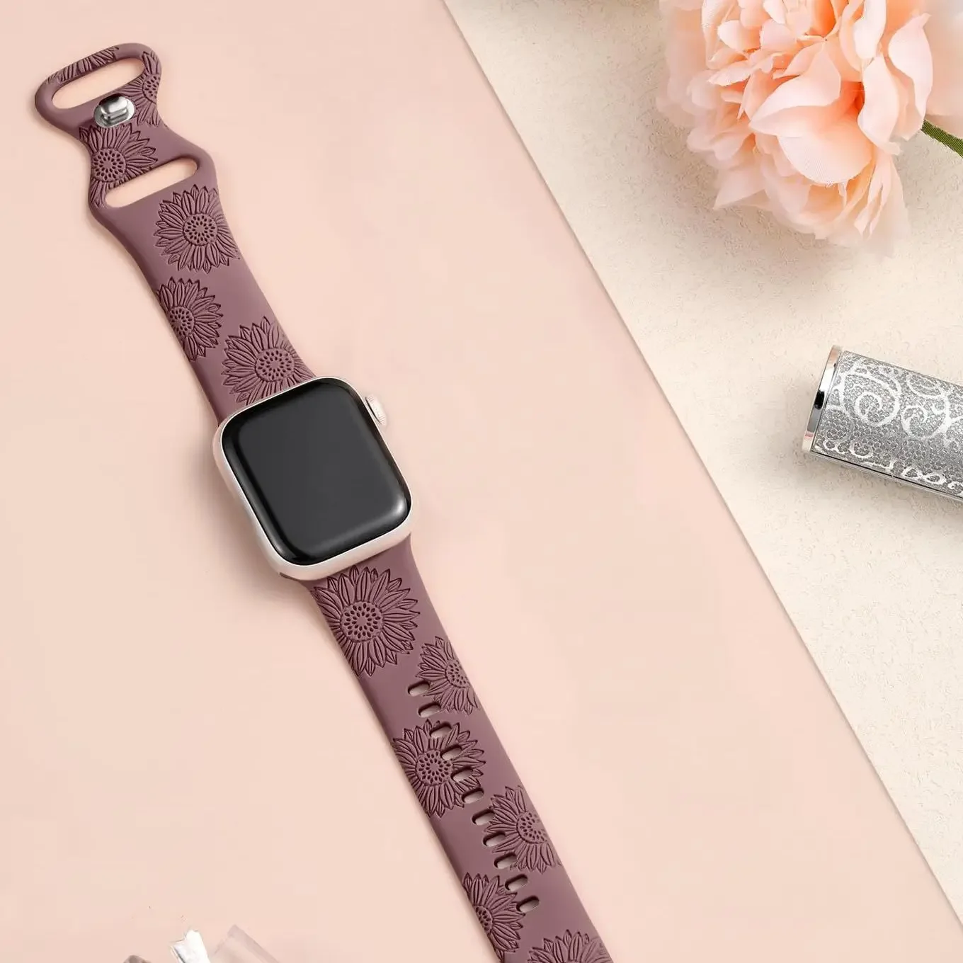 Bracelet en Silicone à semelle tournante sculptée pour bracelet de montre Apple femmes série 11/10/9/8/7/6/5/4 38mm 40mm 41mm 42mm 44mm 45mm 46mm 49mm