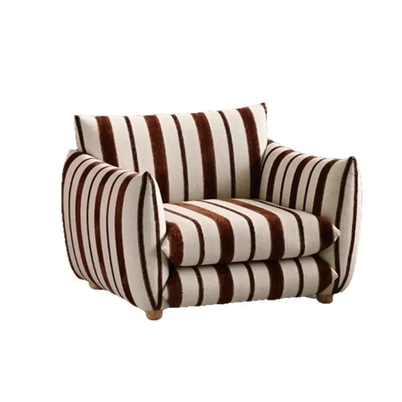 

French retro single sofa chair antique cotton and linen lazy sofa balcony casual sofa chair
