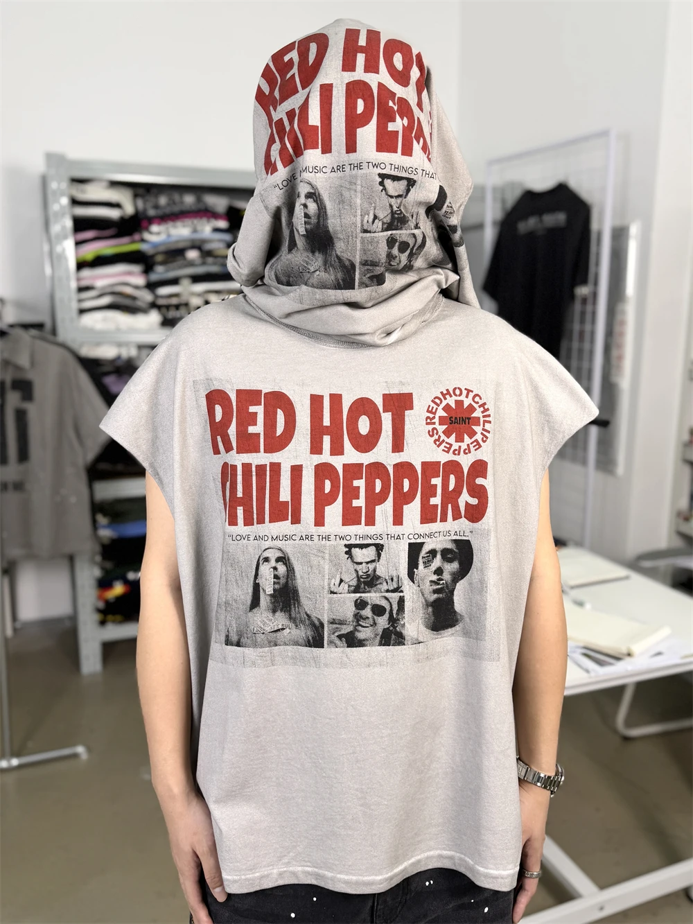 Washed Saint 26SS RHCP Cut Sleeves T-shirt Men Women Best Quality Tops Tee T Shirt