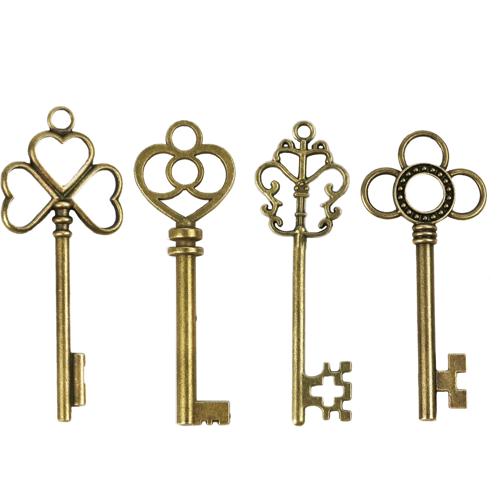 4pcs 60mm Vintage Large Heart Round  Key Pendants Charm For Jewelry Making Antique Bronze Plated Big Key Charm Pendant Key Retro