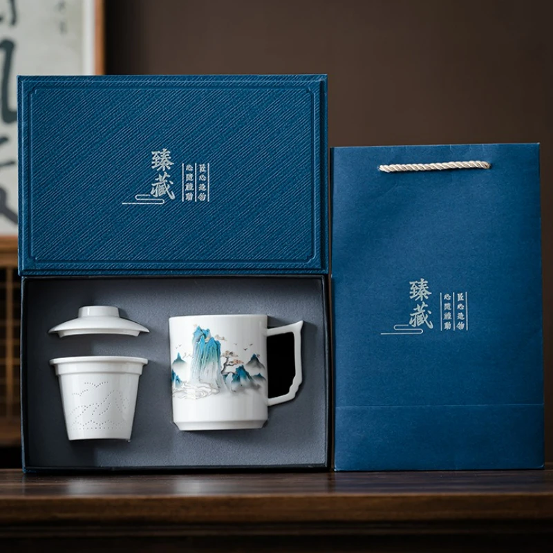 

Керамический бытовой фильтр, чашка для разделения чая с крышкой, китайский стиль, заварка для чая, офисная кружка для воды большой емкости, чайная чашка, подарочная коробка
