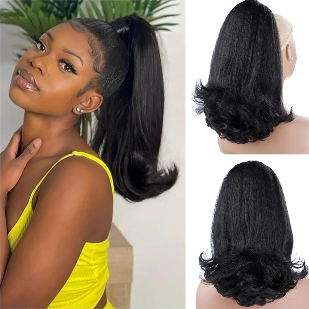 

16 Straight Drawstring Ponytail Extension for Black Women Tail Warping Pony tail Hair Extainson Natural Black Ponytail Synthetic