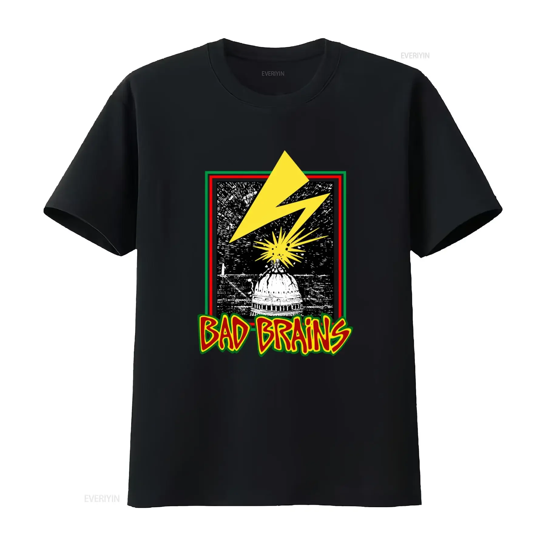 Bad Brains American Hardcore Punk Band Print T Shirt Bold Design with Capitol Building and Lightning Bolt vintage Washed