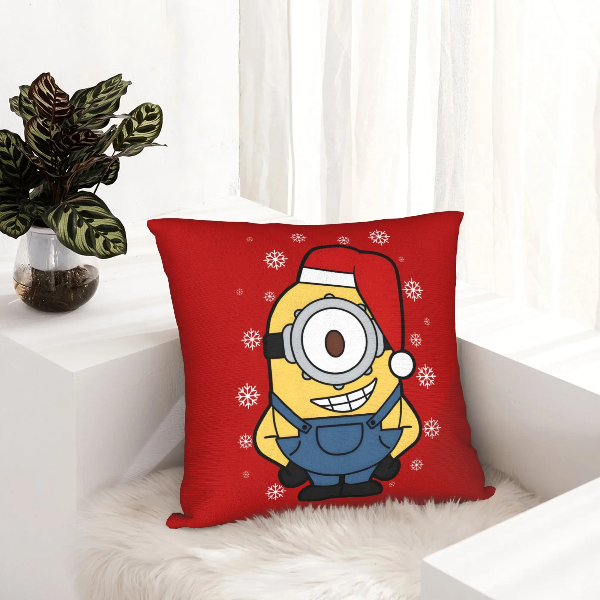 Cartoon M-Minions Christmas Pillowcase Double-sided Printing Polyester Cushion Cover Decorations  Throw Pillow Case Cover