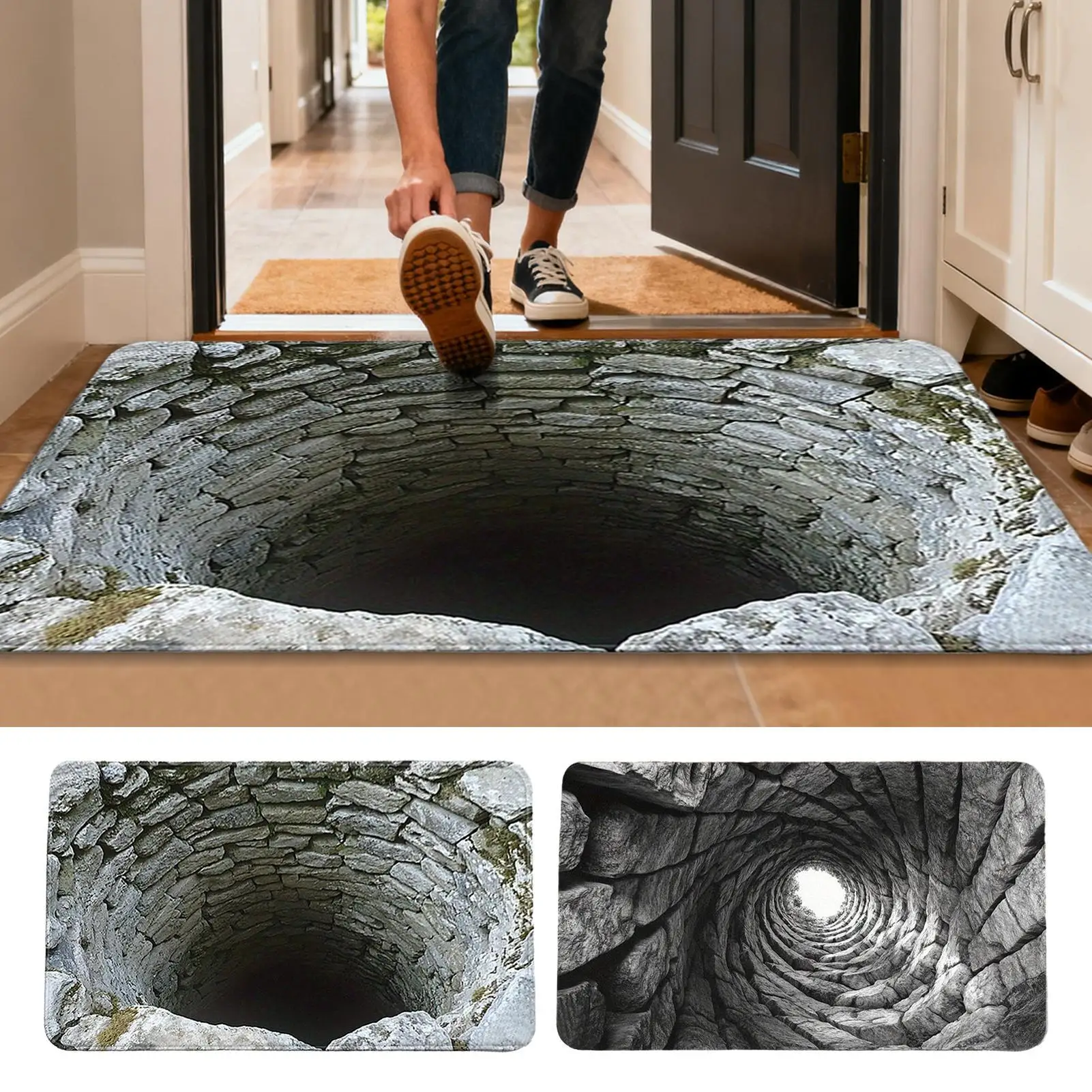3D-Teppich mit optischer Täuschung, rutschfeste Fußmatte, saugfähige Bodenmatte, 20 x 32 Zoll Eingangsbereich, für Badezimmer im Innen- und Außenbereich