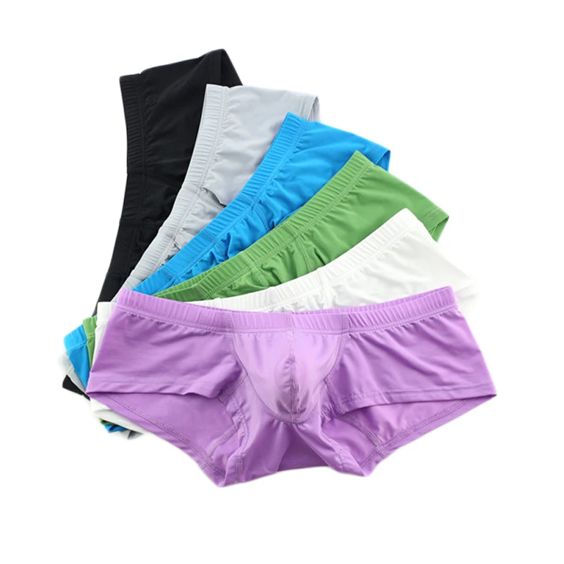 

6PCS Sexy Underwear Men Boxers Shorts Nylon Ice Silky Sexy Cueca Small Boxer U Convex Pouch Male Underpants Low Waist