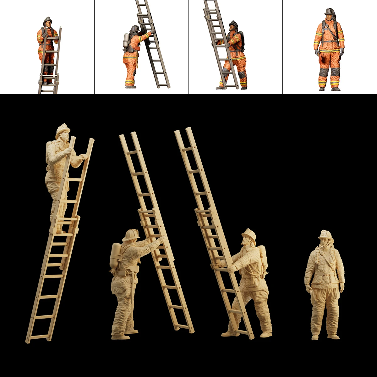 Miniatures Figurine 1/64 1/43 1/35  Cloud Ladder Firemen Figures 3D Print Diorama Doll Sand Table Scene Prop Decor For Cars Toys