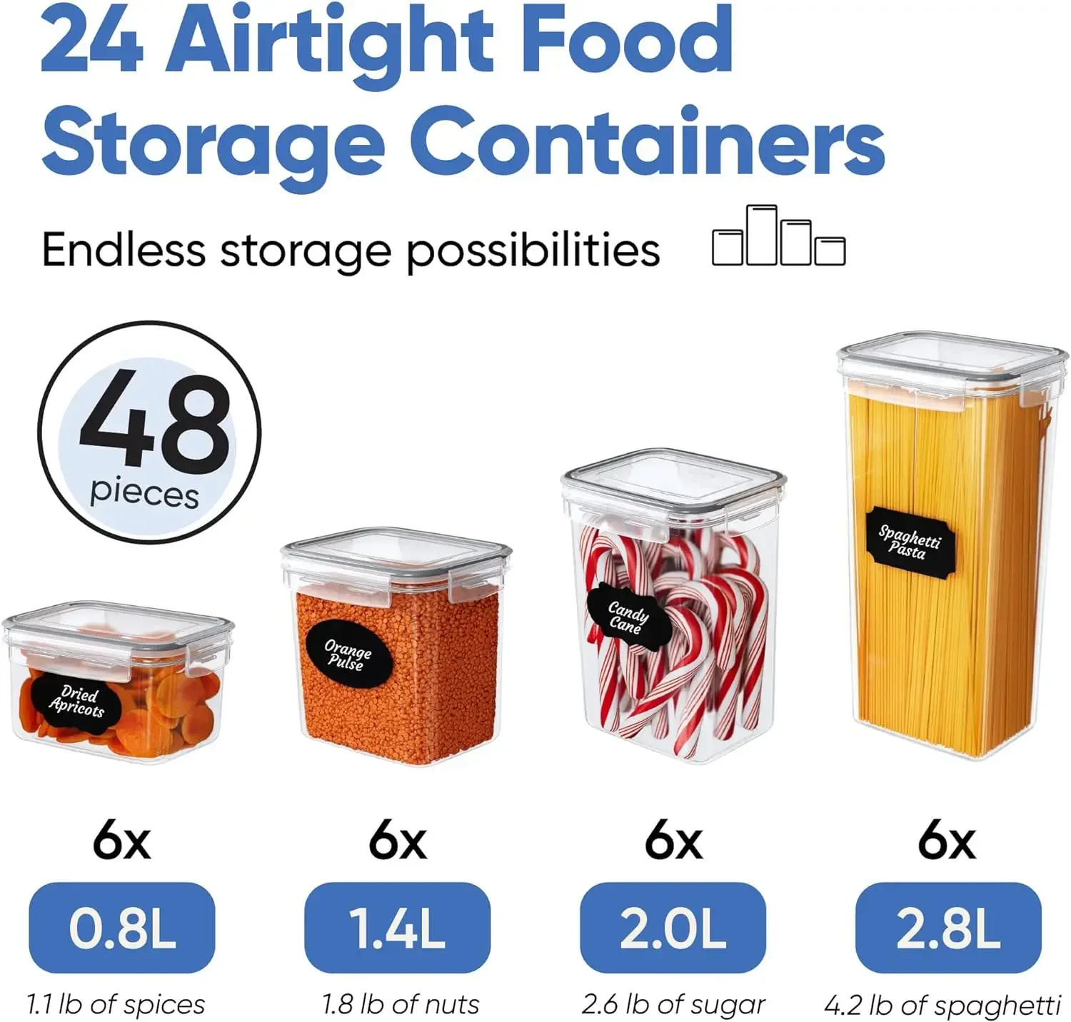 Airtight Food Storage Container Set - 24 Piece, Kitchen & Pantry Organization, BPA-Free, Plastic Canisters with Durable Lids