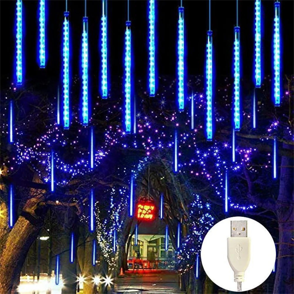 

USB LED Meteor Shower Lights Falling Rain Drop Fairy String Light Waterproof for Christmas Party Garden Holiday Decorations