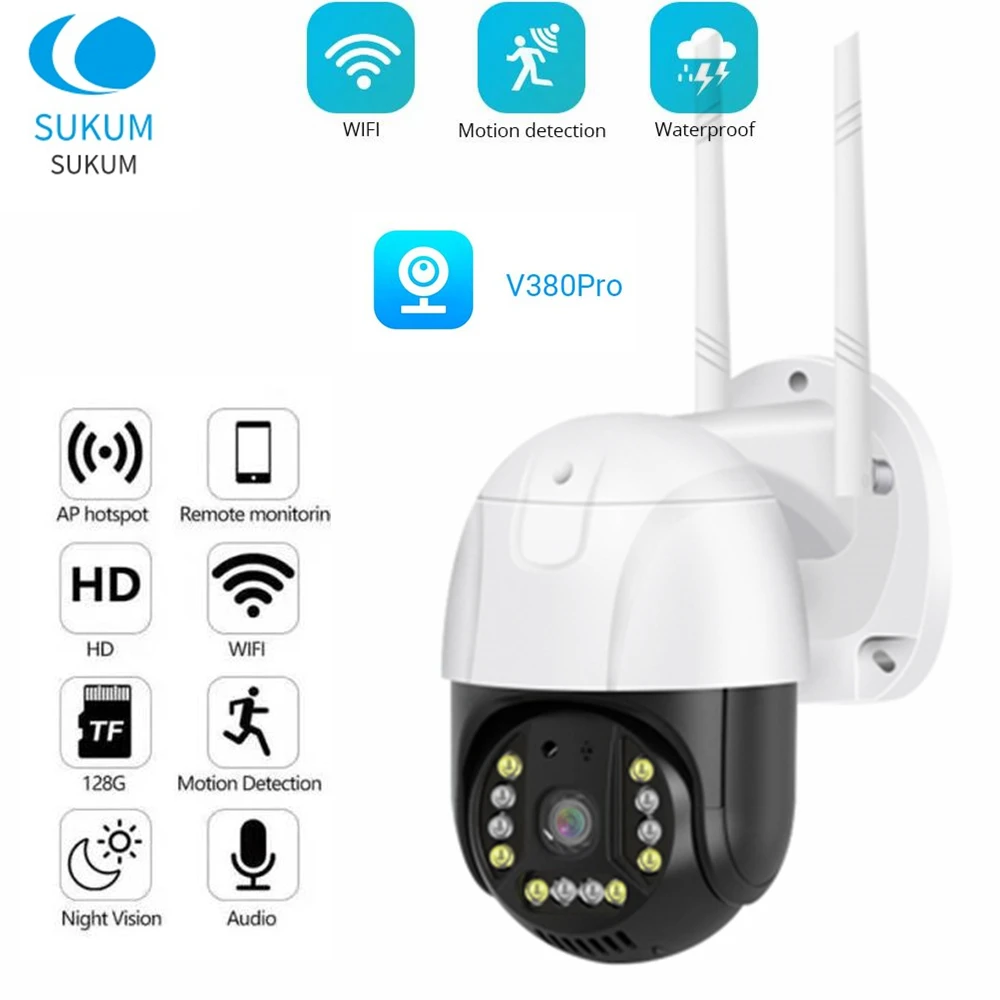 V380 Pro 5MP WIFI Outdoor IP Camera Waterproof Speed Dome Wireless Security Protection Camera Color Night Vision