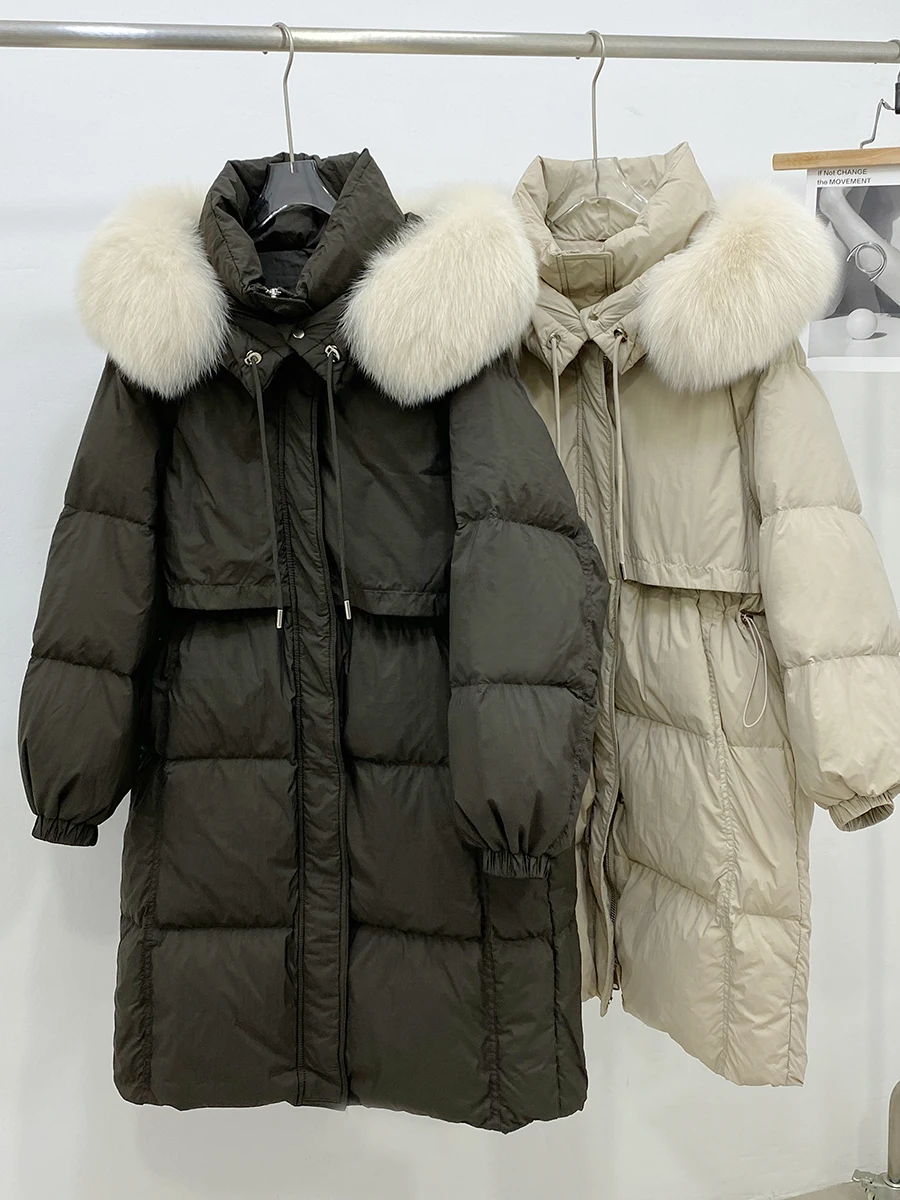 

Women Winter Warm White Duck Down Jackets Coats Puffer Jackets Natural Fox Fur Collar Thick Coat Female Outwear