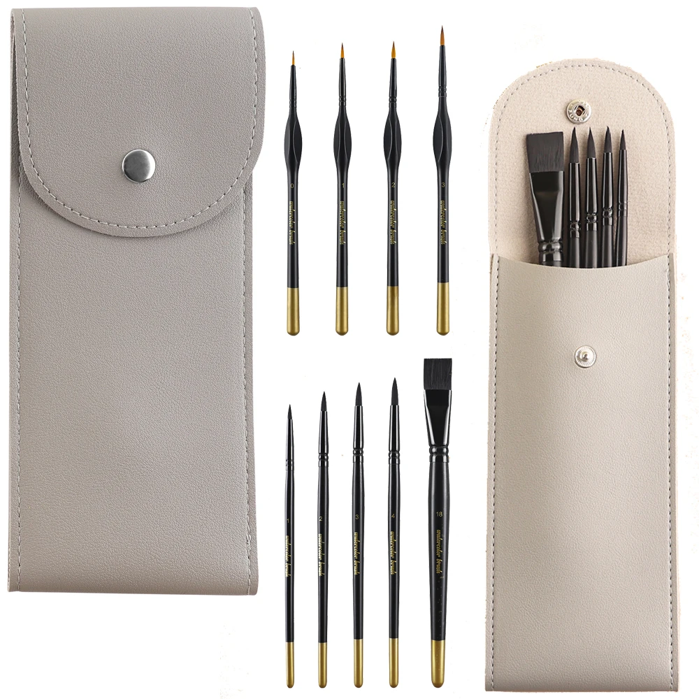 

Different Size Watercolor Flat Detail Brushes and PU Storage Case for Crafts Drawing Card Making Painting Supplies 2022